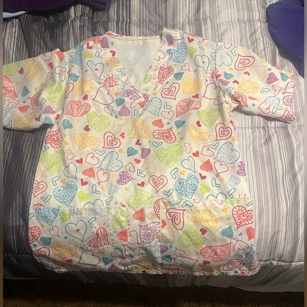 Colorful Heart Pattern scrub top